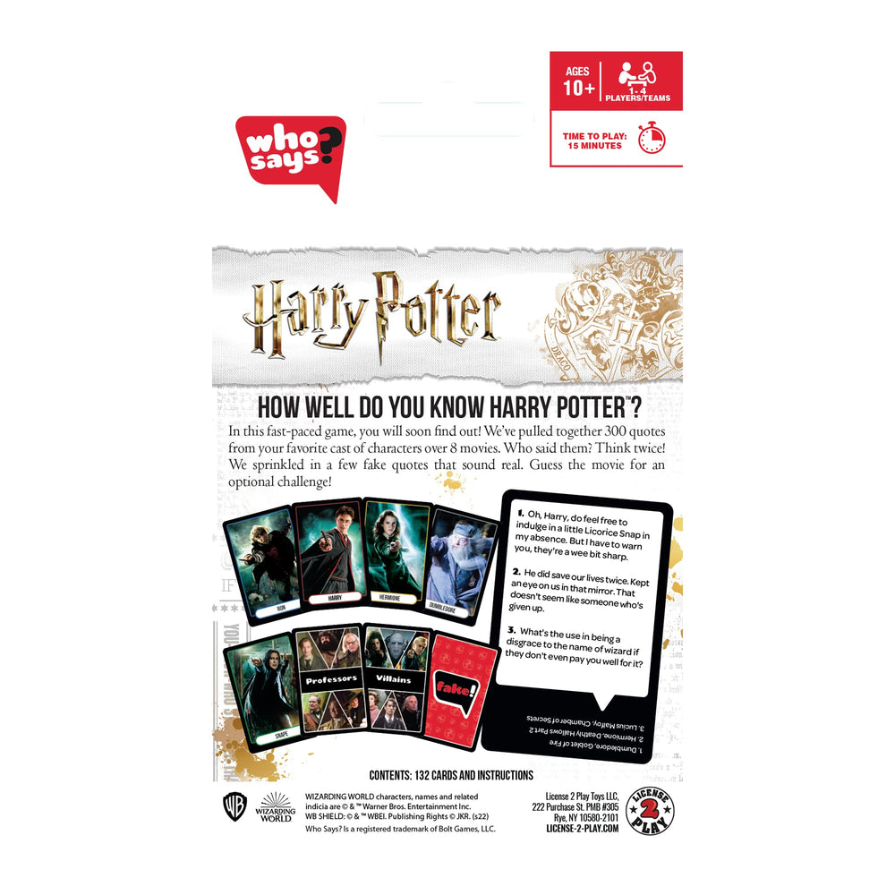 Who Says? Harry Potter Edition solo-play setup supports solo practice and strategy