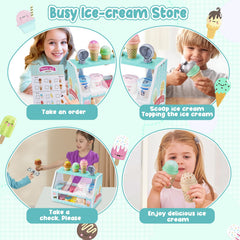 WHOHOLL complete wooden ice cream counter set makes a gift-ready toy.