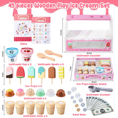 WHOHOLL wooden ice cream cone set pink sparks storytelling as tiny shop owner.