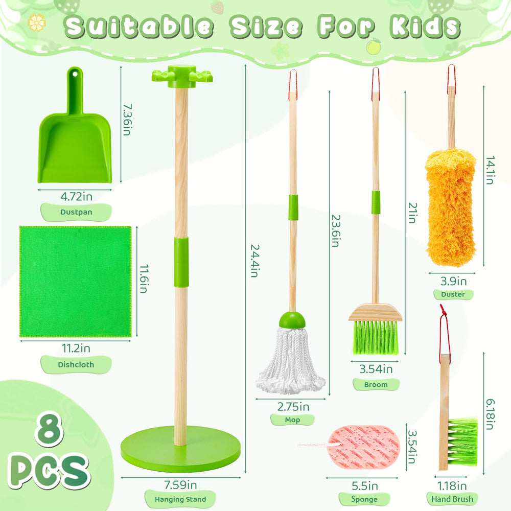WHOHOLL wooden kids cleaning set duster for gentle dusting play