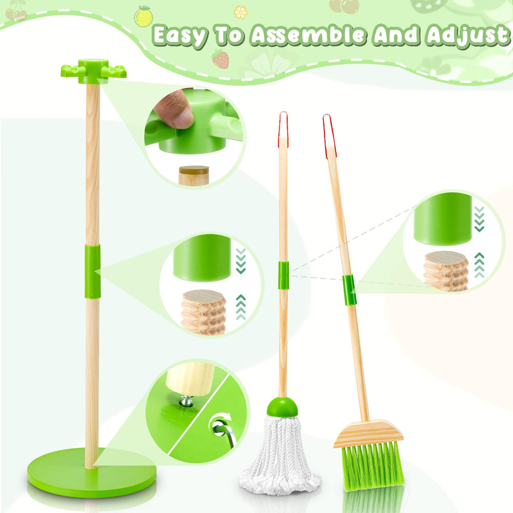 WHOHOLL wooden kids cleaning set sponge for wiping spills and care