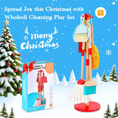 WHOHOLL wooden mop supports independent cleanup during playtime.