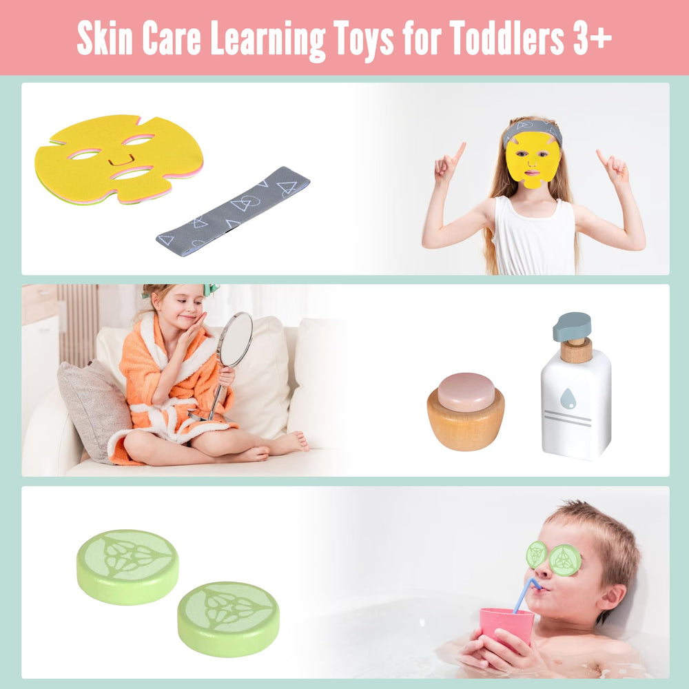 WHOHOLL wooden makeup toy set eye masks for spa inspired pretend play