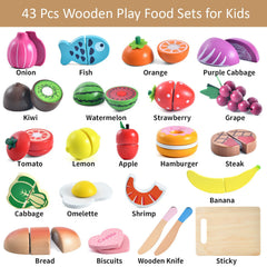 WHOHOLL wooden play food fruits for colorful pretend cooking and color recognition.