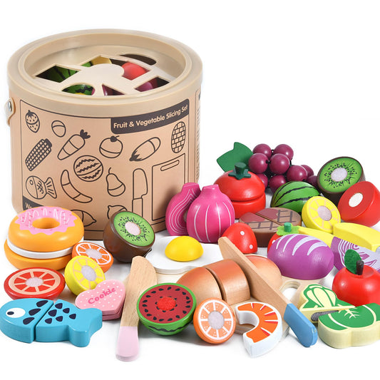 WHOHOLL wooden play food vegetables for imaginative meals and safe sensory play.
