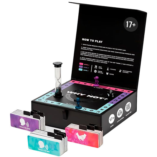 Why Don't We Why Not card game box seen on a table for date-night connection