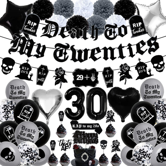 WHYMEO death to my twenties banner for reusable black-themed decor.