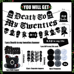 WHYMEO tombstone garland creates a playful memorial focal point.