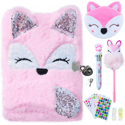 WIEWUSCH Fox Diary cover pink fuzzy texture for private journaling