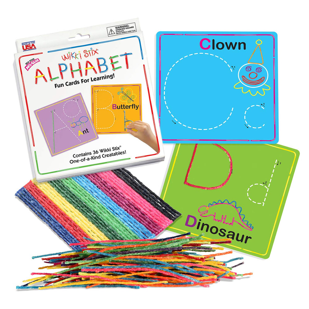 Wikki Stix alphabet cards illustrations boost letter formation practice with bright visuals.