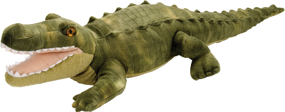 Wild Republic Green Alligator Plush face close-up highlights lifelike detail and cuddly appeal.