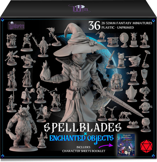 Wildspire Spellblades battlemage hero mini in unpainted plastic for tabletop D&D battles.