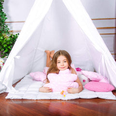 Star lights decorate Wilhunter teepee, enhancing indoor play space