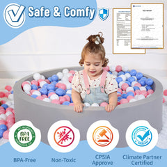 Brightly colored ball pit balls included encourage sensory play and color recognition.