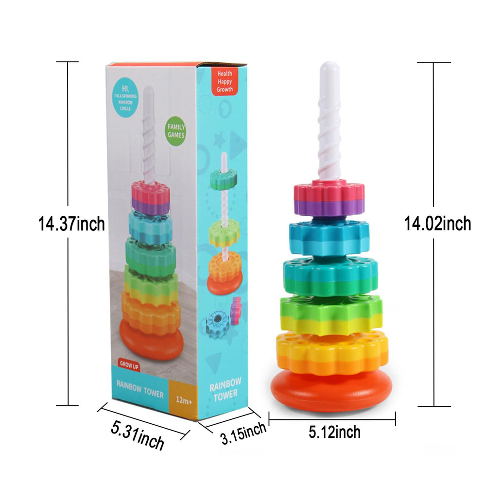 Winbar rainbow rotating tower assembly showcases stacking challenge and hand-eye coordination benefits.
