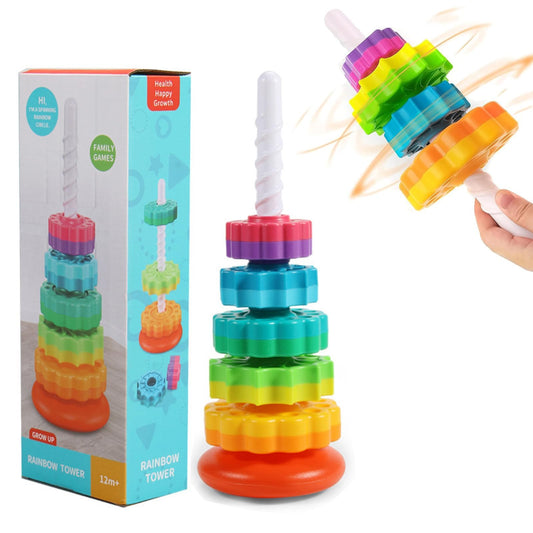 Winbar rainbow rotating tower close-up for sensory play with vibrant colors.