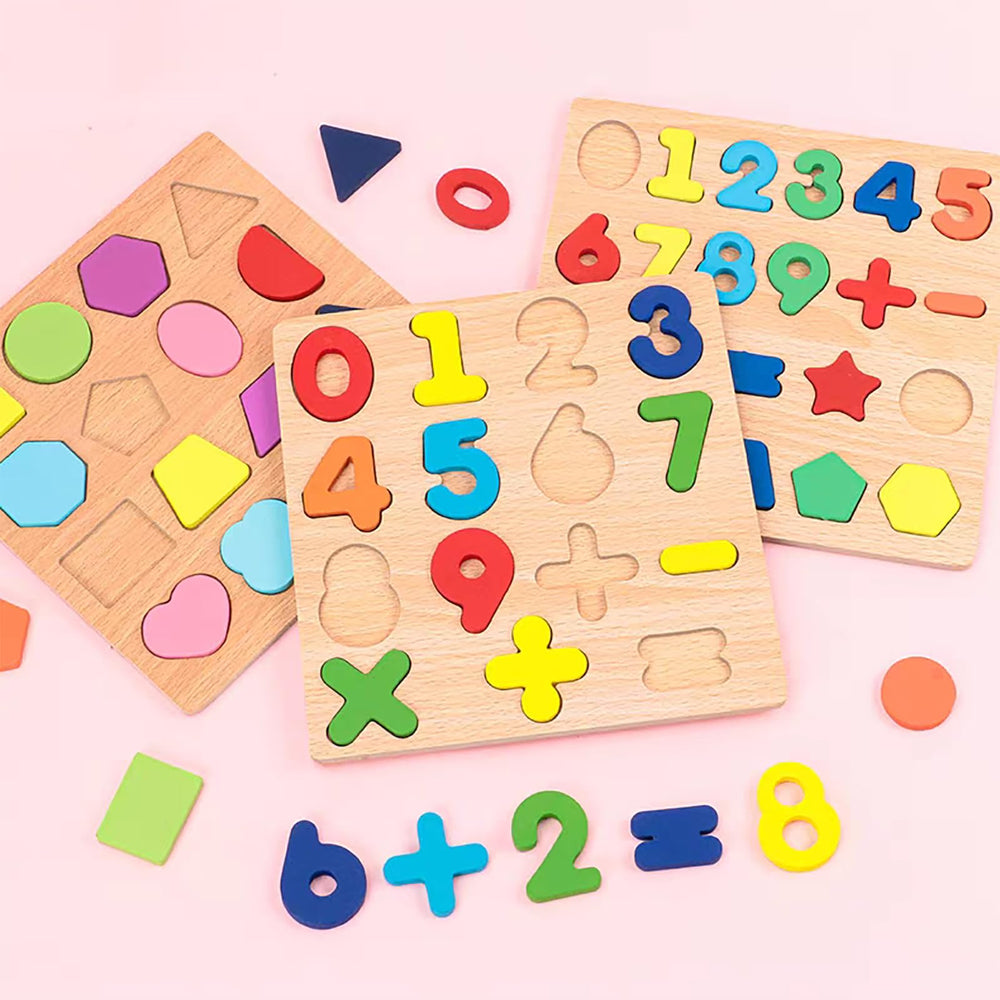 Winbar colorful wooden puzzles attract young imaginations during learning activities.