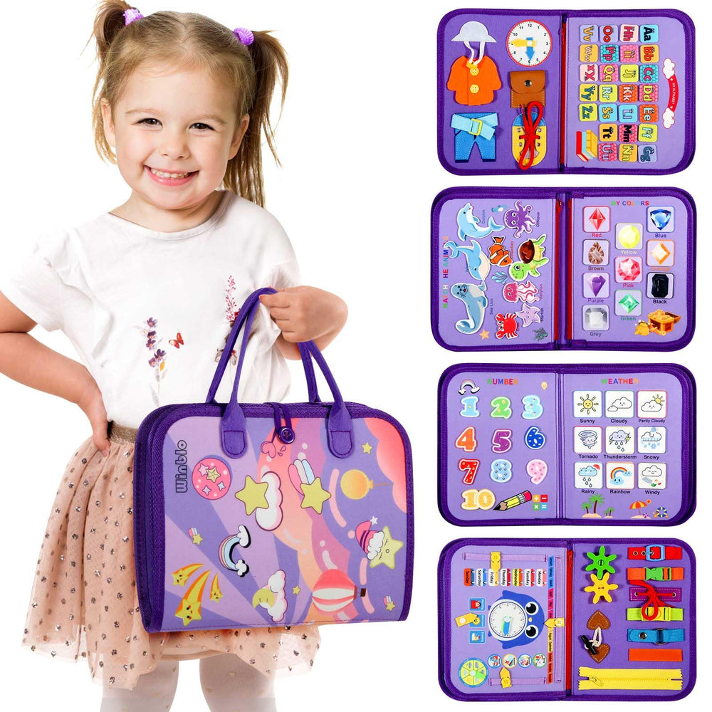 Winblo Toddler Busy Board cover shows a safe, engaging learning toy for preschool exploration.
