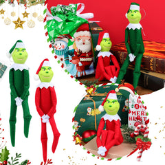 Red and green Winblot Christmas elf plush ornament for shelves and desks.