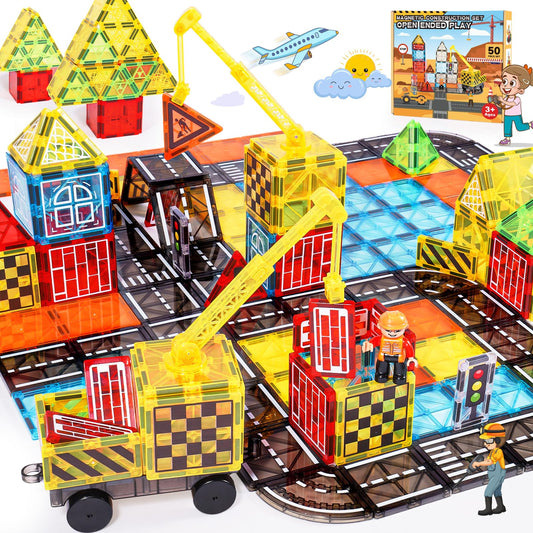 Windidi magnetic tiles road set crane for imaginative city-building play