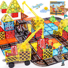 Windidi magnetic tiles road set crane for imaginative city-building play