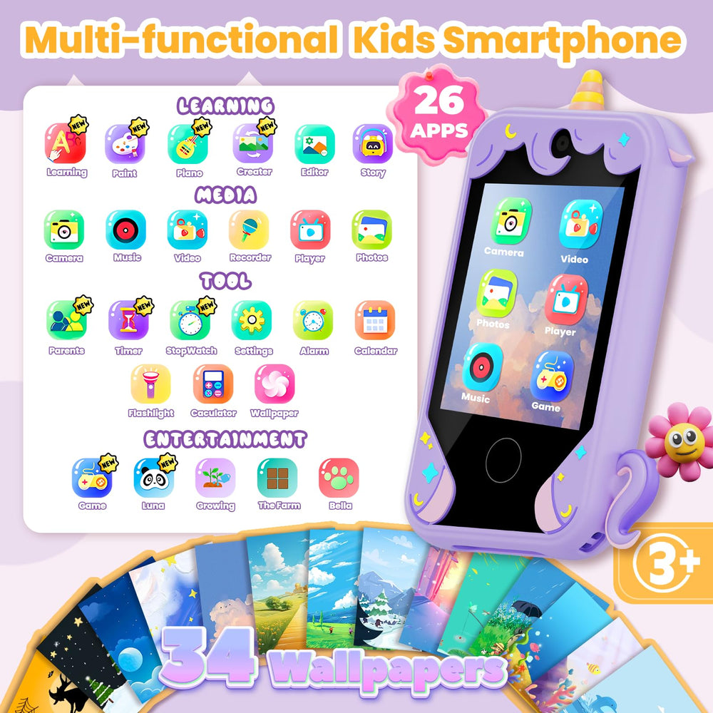 Windpaint Kids Phone purple dual cameras, capture memories and encourage creativity.