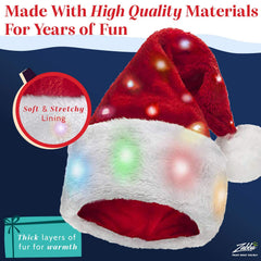Winks Novelty plush Santa hat pack 2, LED lights close-up, color-changing glow.