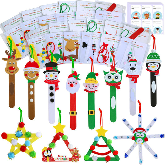 Winlyn 24 Sets Christmas Craft Kit with popsicle sticks for easy holiday ornament making at home