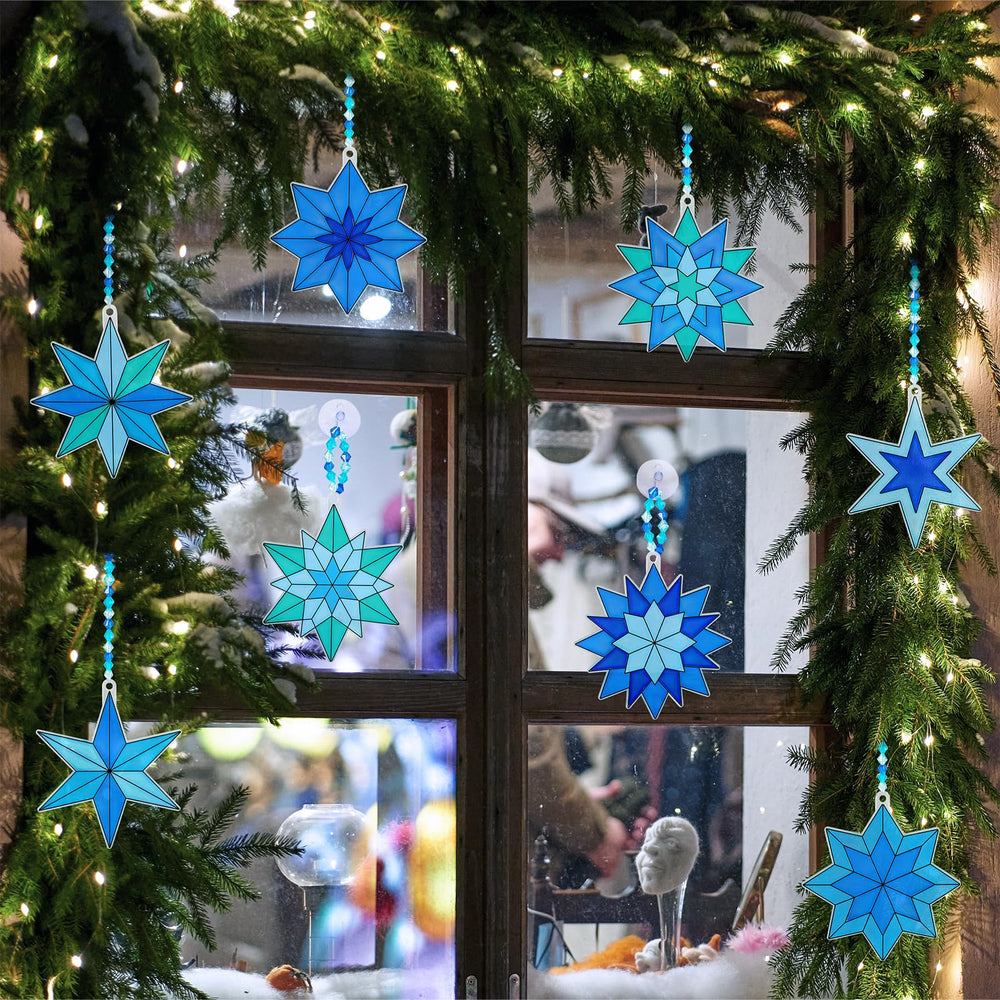 Winlyn blank snowflake suncatchers kit ready for customization and stained glass style art.