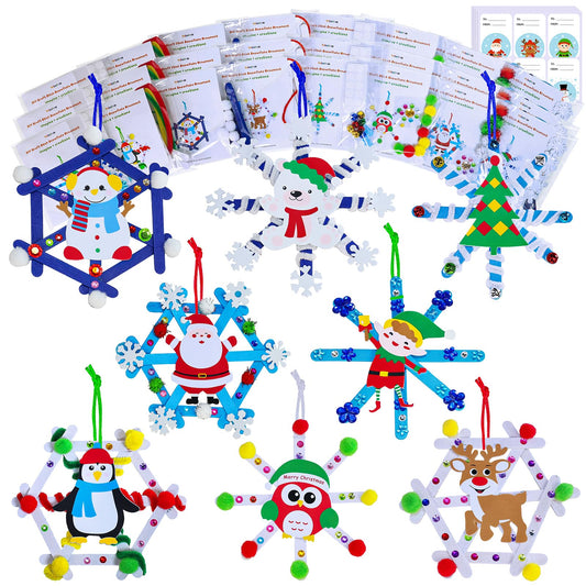 Winlyn christmas craft kit contents for snowflake ornaments, ready for kids' holiday crafting