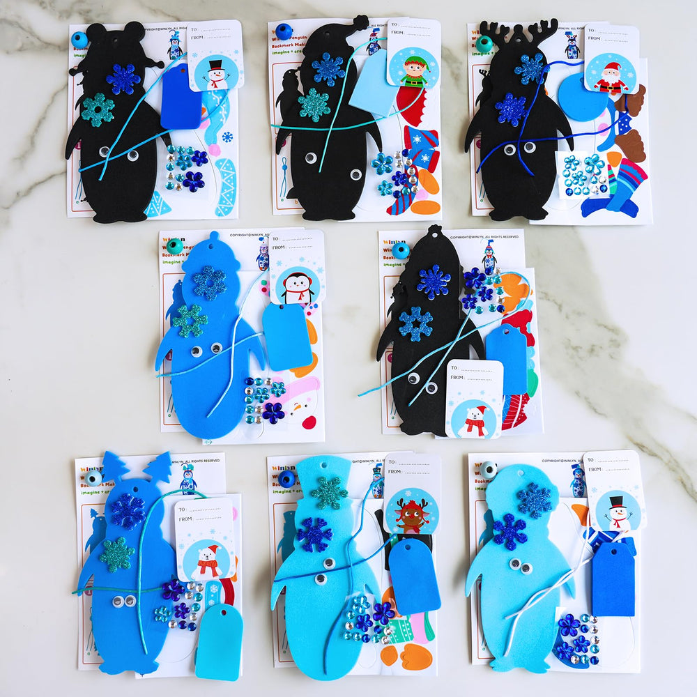 Winlyn glitter snowflake stickers add sparkle to holiday bookmarks.