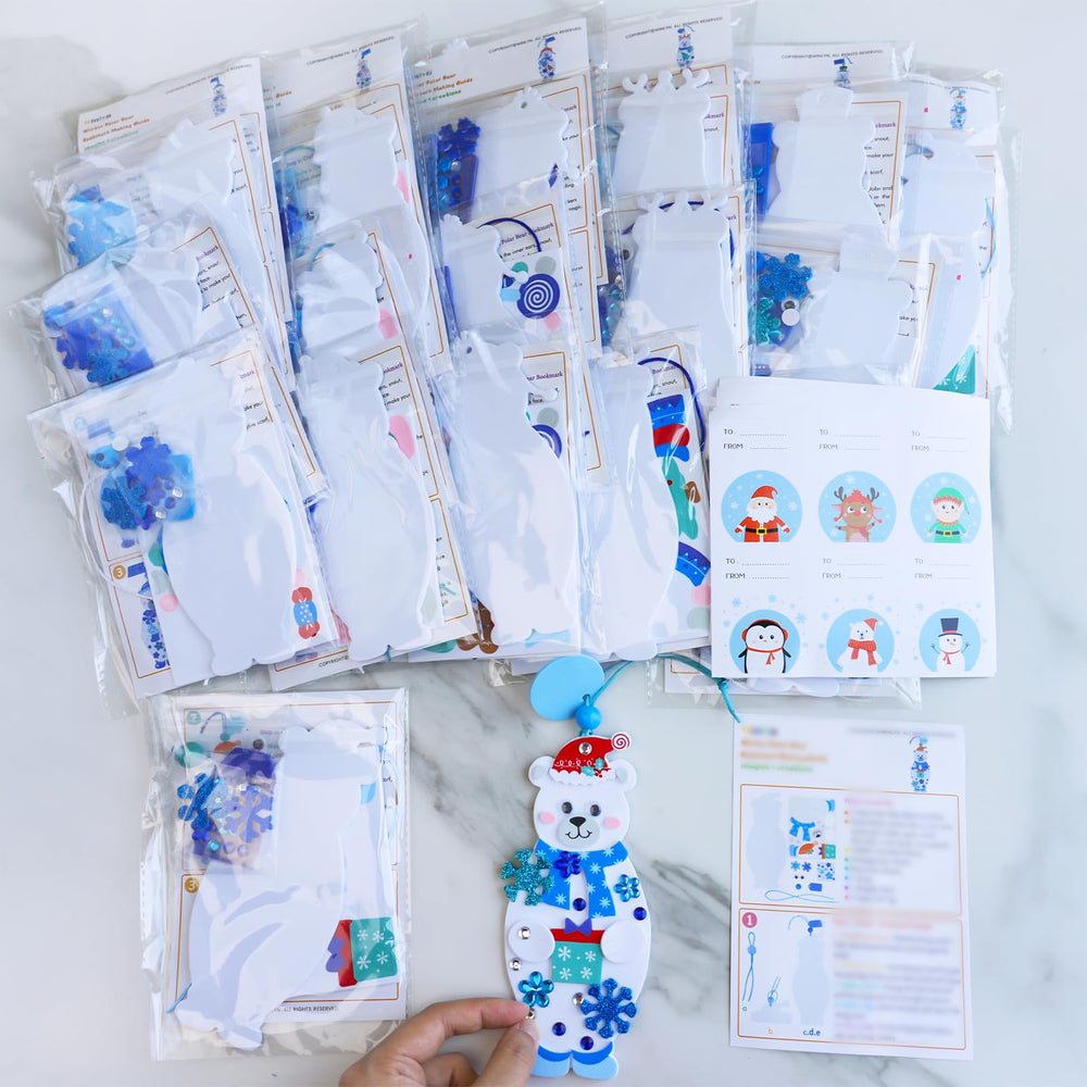 Winlyn polar bear bookmark kit provides self-adhesive decorations for quick assembly.