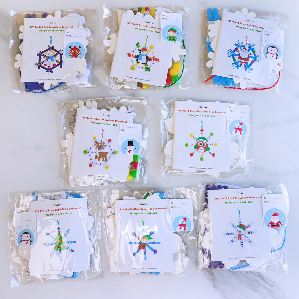 Winlyn pom poms and chenille stems provide texture and sparkle for winter crafts