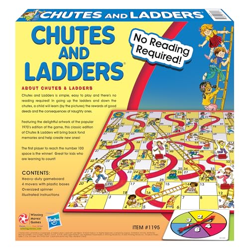 Winning Moves Chutes and Ladders children playing, encourages counting skills and family bonding.