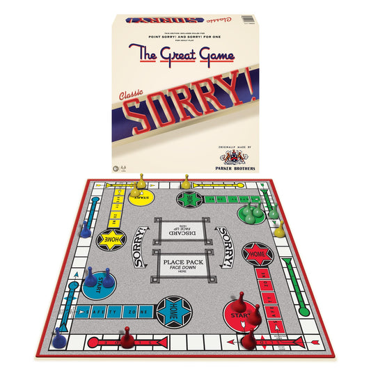 Winning Moves Sorry board with classic artwork for nostalgic family game nights.