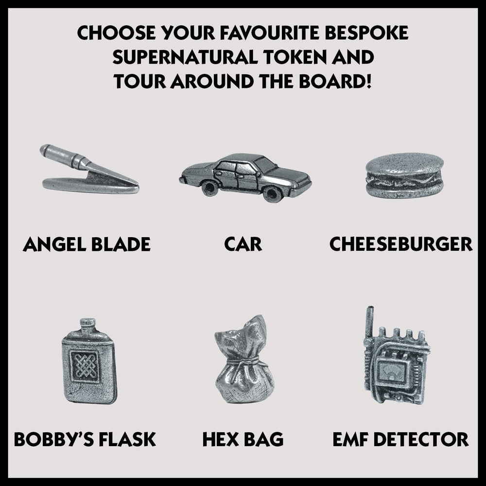 Winning Moves Supernatural Monopoly cheeseburger-token adds playful bonuses during sessions.