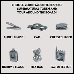 Winning Moves Supernatural Monopoly cheeseburger-token adds playful bonuses during sessions.