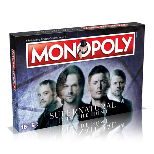 Winning Moves Supernatural Monopoly cover art invites fans to join Sam and Dean on a supernatural hunt.