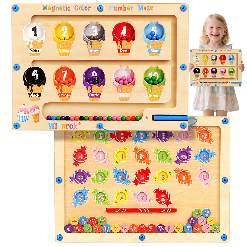 Winnrok 2-in-1 Magnetic Color and Number Maze front view promotes color and number recognition