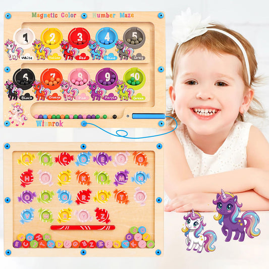 Winnrok 2in1 magnetic maze with color and number sides for early math and color recognition.