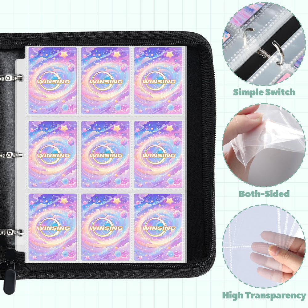 Winsing card binder pocket dimensions 263x366 fit standard cards.