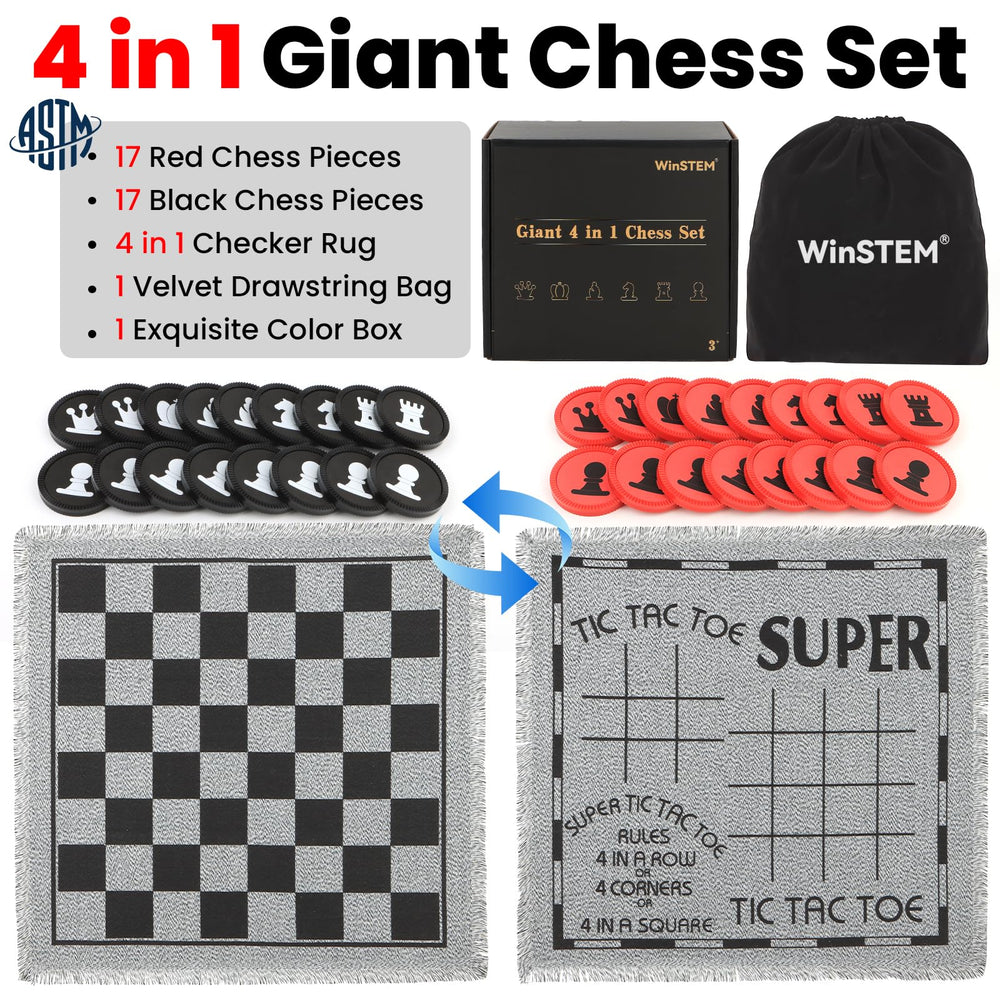 Close-up of WinSTEM giant chess pieces showing size and safety.