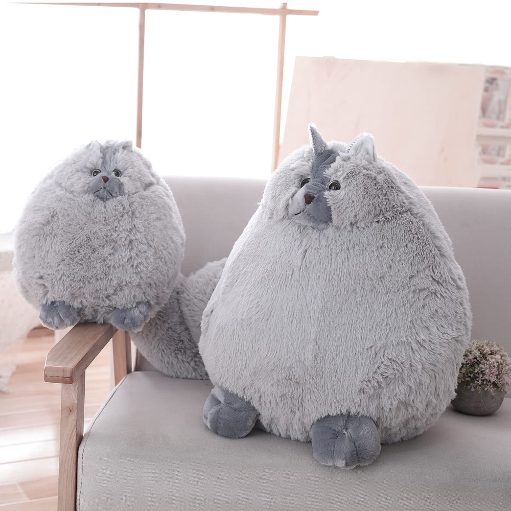 Winsterch gray cat plush tail detail, long fluffy tail for playful hugs