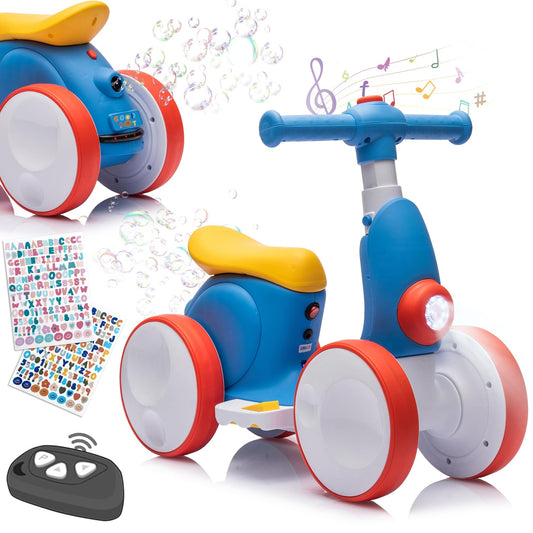 wiqins electric baby balance bike front view with bubble feature for toddlers