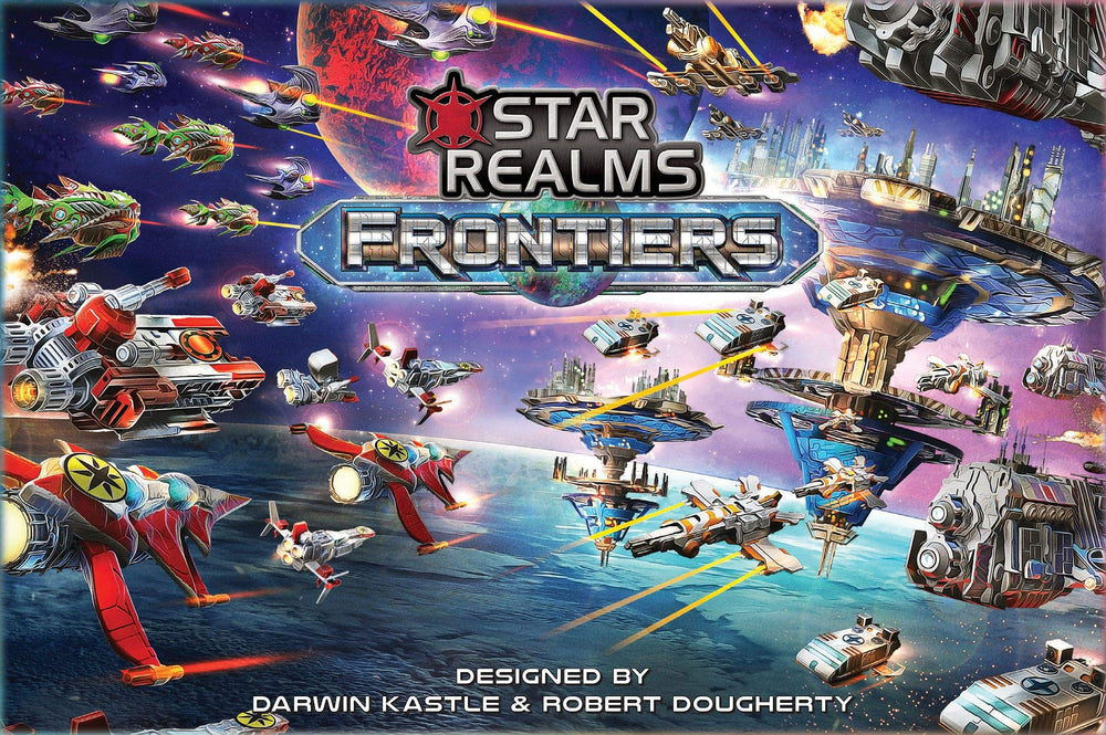 Wise Wizard Games Star Realms Frontiers boxed set artwork highlights warp gates for dynamic multiplayer battles.