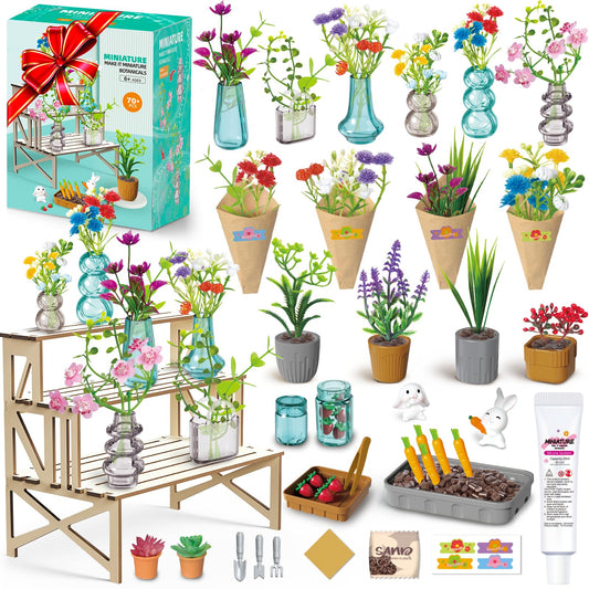 WishaLife 70-pcs mini potted plants set for tactile gardening play and display.