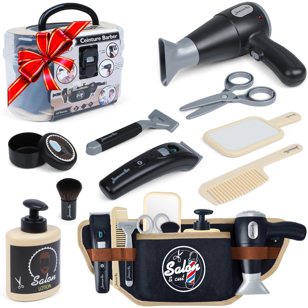 WishaLife kids barber shop toy set with tools supports imaginative play and fine motor skill development.