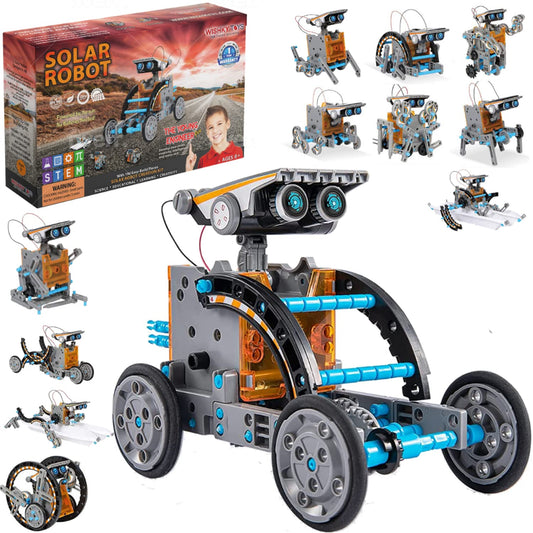 WISHKY TOYS STEM 12-in-1 solar robot kit: hands-on learning with solar energy.