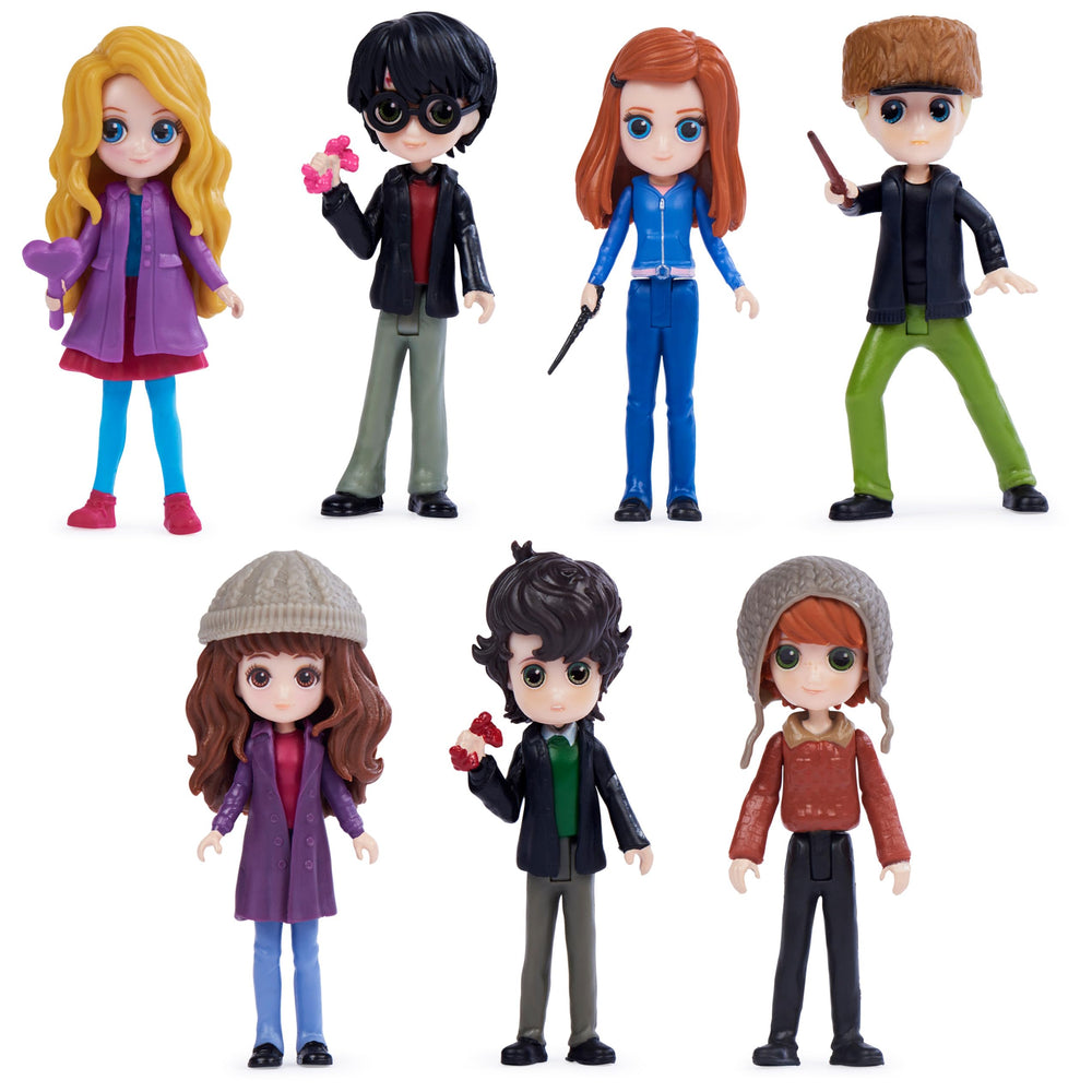 Wizarding World seven figures in vibrant Hogsmeade outfits for imaginative play.