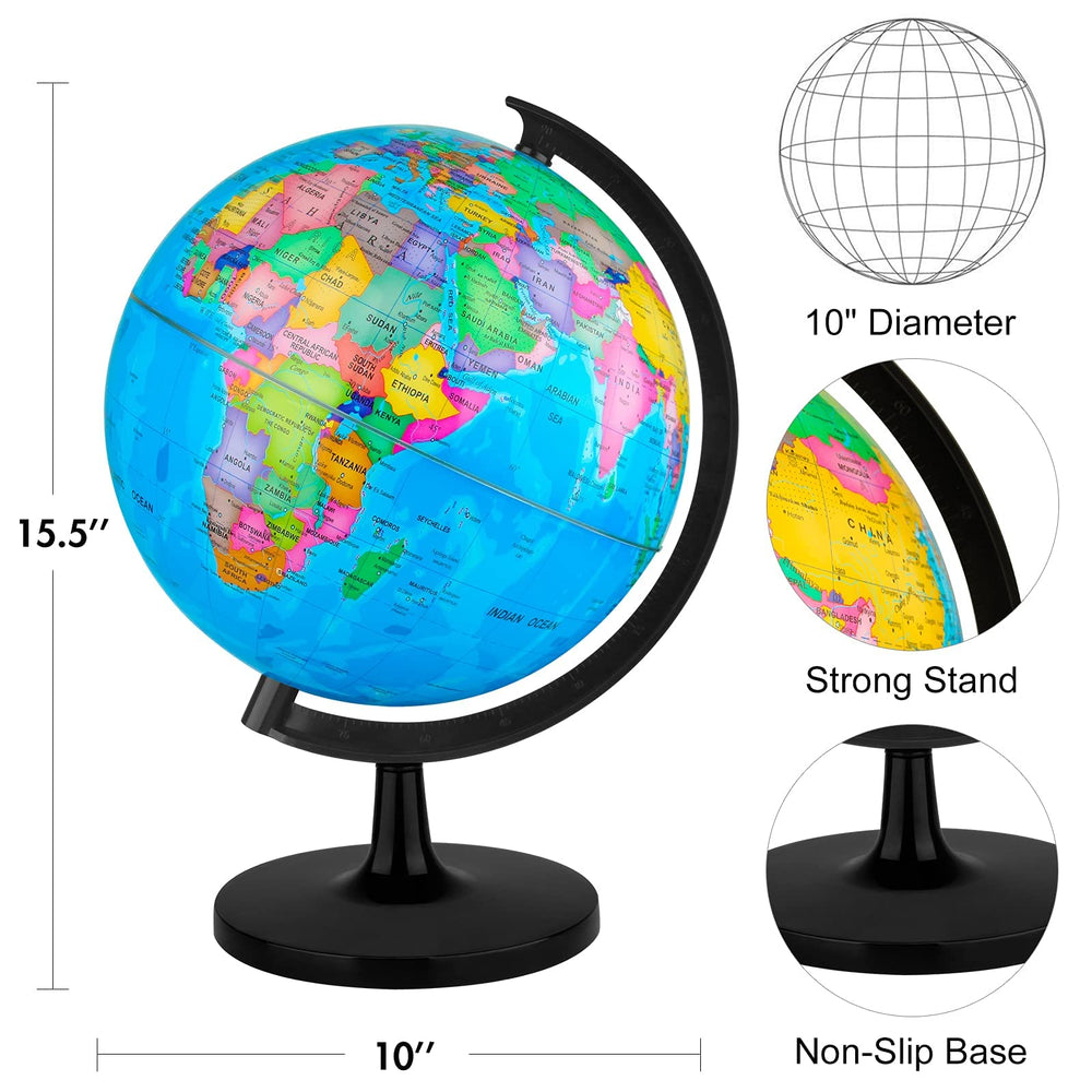 Wizdar globe with detailed map showing color landmasses and boundaries.